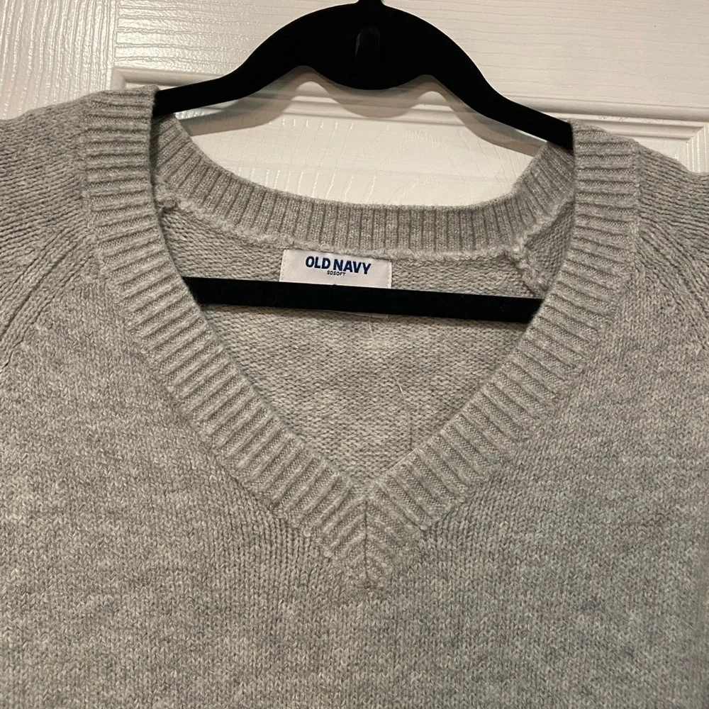 NWT Old Navy Size S Gray So Soft V Neck Long Sleeve Pullover Sweater Mini Dress
